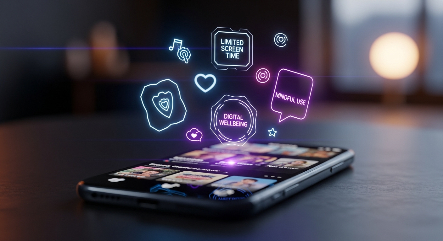 TikTok: Badges Arrive to Combat Doomscrolling [Wellbeing Tools] - AI Generated Visualization