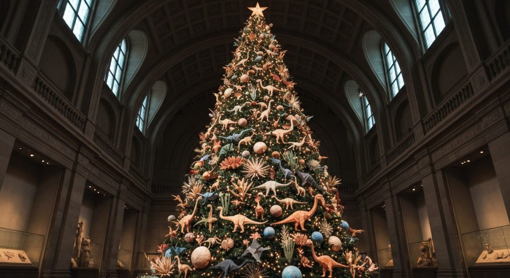 AMNH Origami Tree Returns: A Dinosaur-Themed 'New Beginnings' - AI Generated Visualization