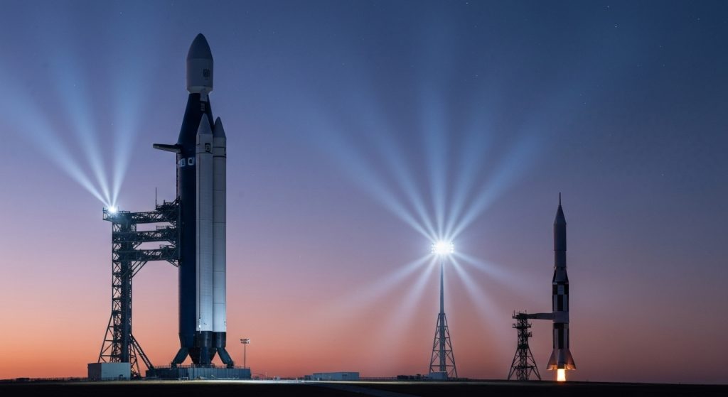 Blue Origin's New Rocket Dwarfs Saturn V, Challenges SpaceX - AI Generated Visualization