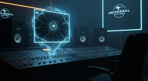 Udio AI Music Service Blocks Downloads After Universal Settlement - AI Generated Visualization