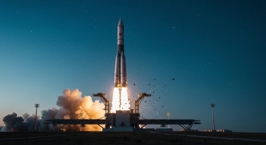 Soyuz Launch Damages Russian Cosmodrome with US Astronauts Aboard - AI Generated Visualization